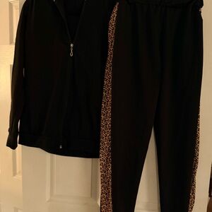 Stylish Black Leopard Trim Pants
